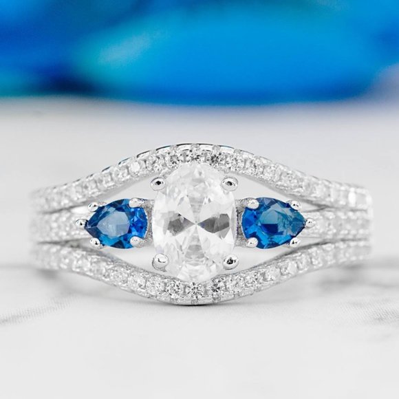 Blue Sapphire Oval Gemstone ring, size 7, 925 Sterling Silver Charmed Aroma - Picture 6 of 8